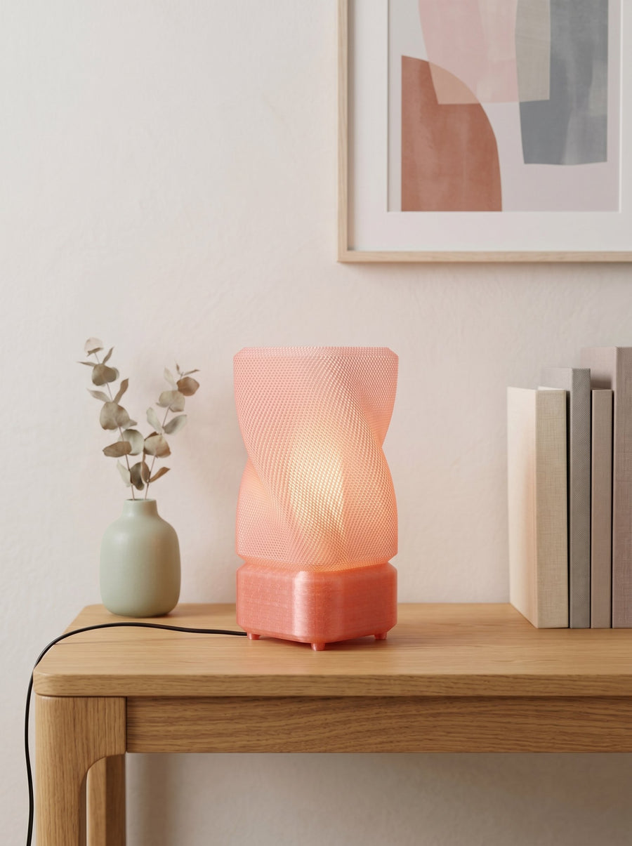 Lámpara de mesa Hara color Rosa en un ambiente decorado, foto 1 — Arvalla Studio Ecuador