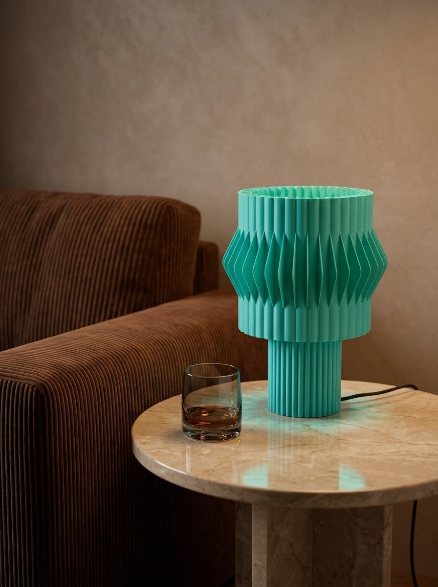 Lámpara de mesa Kyro color Cielo en un ambiente decorado, foto 3 — Arvalla Studio Ecuador