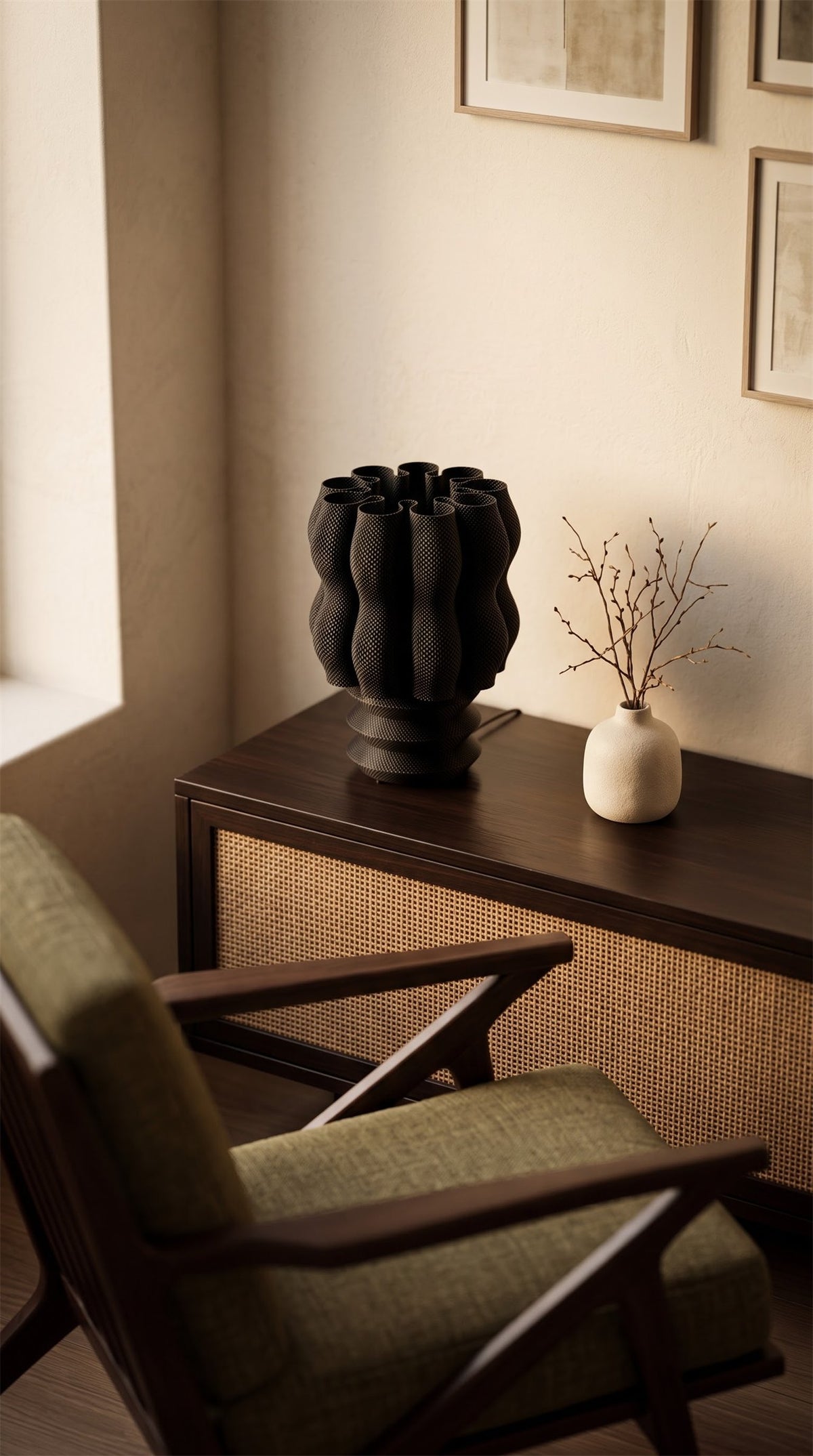 Lámpara de mesa Núa color Negro en un ambiente decorado, foto 2 — Arvalla Studio Ecuador