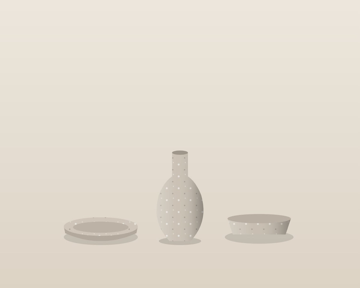 Ilustración del Set Cuarzo, set decorativo de Arvalla Studio Ecuador