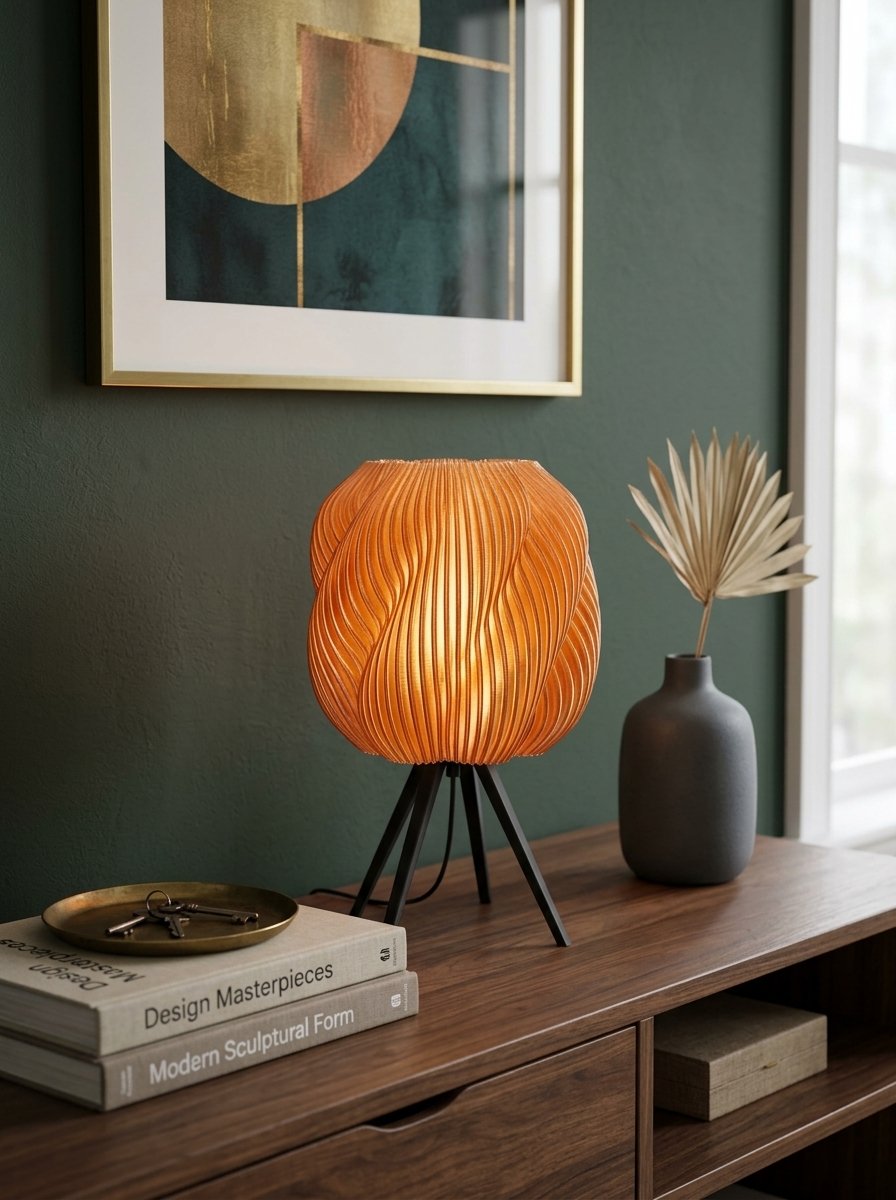 Lámpara de mesa Zúa color Caramelo en un ambiente decorado, foto 5 — Arvalla Studio Ecuador